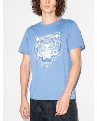 blaues bedrucktes T-Shirt mit einem Rundhalsausschnitt von Kenzo