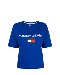 blaues bedrucktes T-Shirt mit einem Rundhalsausschnitt von Tommy Jeans