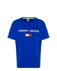 blaues bedrucktes T-Shirt mit einem Rundhalsausschnitt von Tommy Jeans