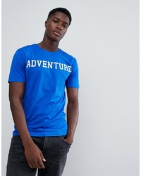 blaues bedrucktes T-Shirt mit einem Rundhalsausschnitt von troy