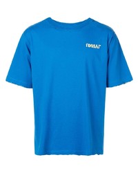 blaues bedrucktes T-Shirt mit einem Rundhalsausschnitt von Unravel Project