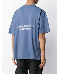 blaues bedrucktes T-Shirt mit einem Rundhalsausschnitt von 424