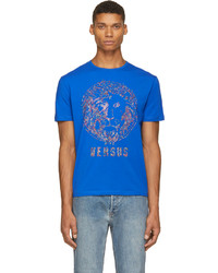 blaues bedrucktes T-Shirt mit einem Rundhalsausschnitt von Versus