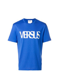 blaues bedrucktes T-Shirt mit einem Rundhalsausschnitt von Versus