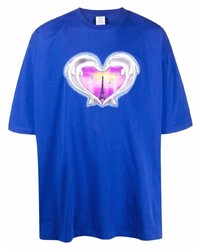 blaues bedrucktes T-Shirt mit einem Rundhalsausschnitt von Vetements