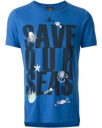 blaues bedrucktes T-Shirt mit einem Rundhalsausschnitt von Vivienne Westwood