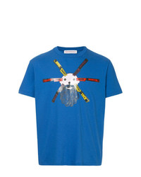 blaues bedrucktes T-Shirt mit einem Rundhalsausschnitt von Walter Van Beirendonck