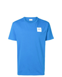 blaues bedrucktes T-Shirt mit einem Rundhalsausschnitt von Wood Wood