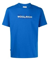 blaues bedrucktes T-Shirt mit einem Rundhalsausschnitt von Woolrich