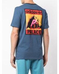 blaues bedrucktes T-Shirt mit einem Rundhalsausschnitt von Palace