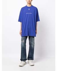 blaues bedrucktes T-Shirt mit einem Rundhalsausschnitt von Vetements