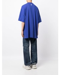 blaues bedrucktes T-Shirt mit einem Rundhalsausschnitt von Vetements