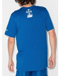 blaues bedrucktes T-Shirt mit einem Rundhalsausschnitt von Nike