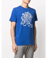 blaues bedrucktes T-Shirt mit einem Rundhalsausschnitt von Kenzo