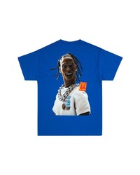 blaues bedrucktes T-Shirt mit einem Rundhalsausschnitt von Travis Scott Astroworld