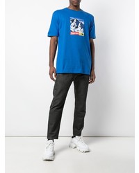 blaues bedrucktes T-Shirt mit einem Rundhalsausschnitt von Supreme