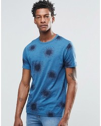 blaues bedrucktes T-Shirt mit einem Rundhalsausschnitt von YMC