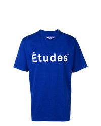 blaues bedrucktes T-Shirt mit einem Rundhalsausschnitt von Études