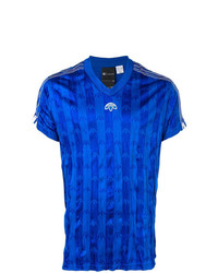 blaues bedrucktes T-Shirt mit einem V-Ausschnitt von Adidas Originals By Alexander Wang