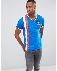 blaues bedrucktes T-Shirt mit einem V-Ausschnitt von Brave Soul