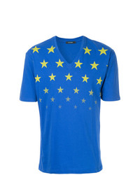 blaues bedrucktes T-Shirt mit einem V-Ausschnitt von GUILD PRIME