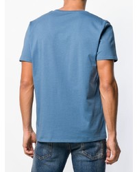 blaues bedrucktes T-Shirt mit einem V-Ausschnitt von Just Cavalli