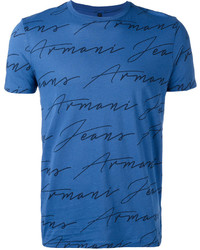 blaues bedrucktes T-shirt von Armani Jeans