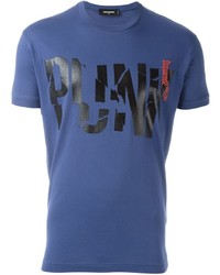 blaues bedrucktes T-shirt von DSQUARED2