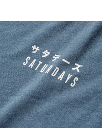 blaues bedrucktes T-shirt von Saturdays Nyc