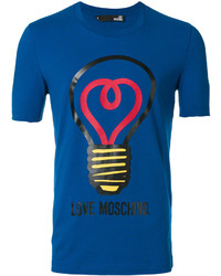 blaues bedrucktes T-shirt von Love Moschino