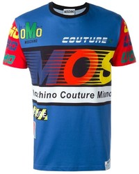 blaues bedrucktes T-shirt von Moschino