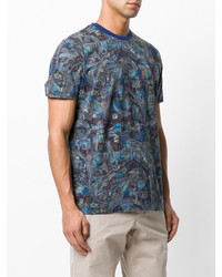 blaues bedrucktes T-shirt von Etro