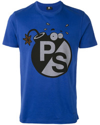 blaues bedrucktes T-shirt von Paul Smith