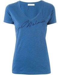 blaues bedrucktes T-shirt von PIERRE BALMAIN