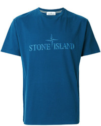 blaues bedrucktes T-shirt von Stone Island
