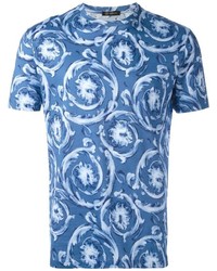 blaues bedrucktes T-shirt von Versace