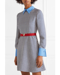 blaues bedrucktes Wollgerade geschnittenes kleid von Valentino
