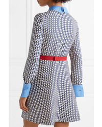 blaues bedrucktes Wollgerade geschnittenes kleid von Valentino
