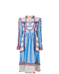 blaues besticktes Folklore Kleid