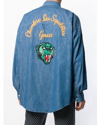blaues besticktes Jeanshemd von Gucci