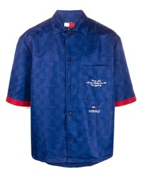 blaues besticktes Kurzarmhemd von Tommy Jeans