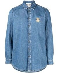blaues besticktes Langarmhemd von Moschino