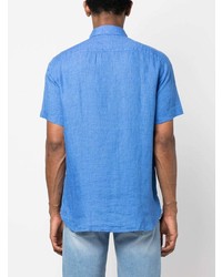 blaues besticktes Leinen Kurzarmhemd von Tommy Hilfiger