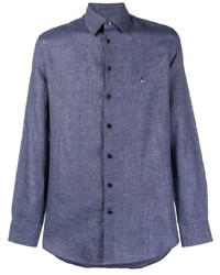 blaues besticktes Leinen Langarmhemd von Etro