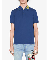 blaues besticktes Polohemd von Gucci