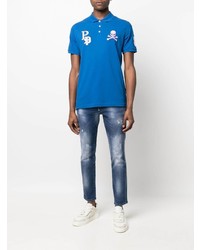 blaues besticktes Polohemd von Philipp Plein