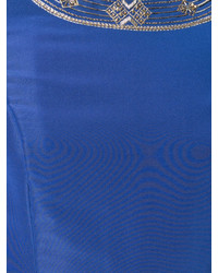 blaues besticktes Seidekleid von Oscar de la Renta