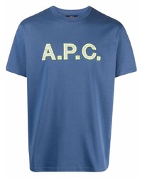 blaues besticktes T-Shirt mit einem Rundhalsausschnitt von A.P.C.