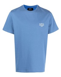 blaues besticktes T-Shirt mit einem Rundhalsausschnitt von A.P.C.