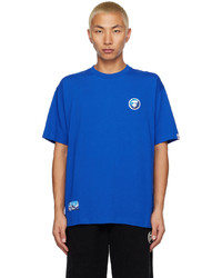 blaues besticktes T-Shirt mit einem Rundhalsausschnitt von AAPE BY A BATHING APE